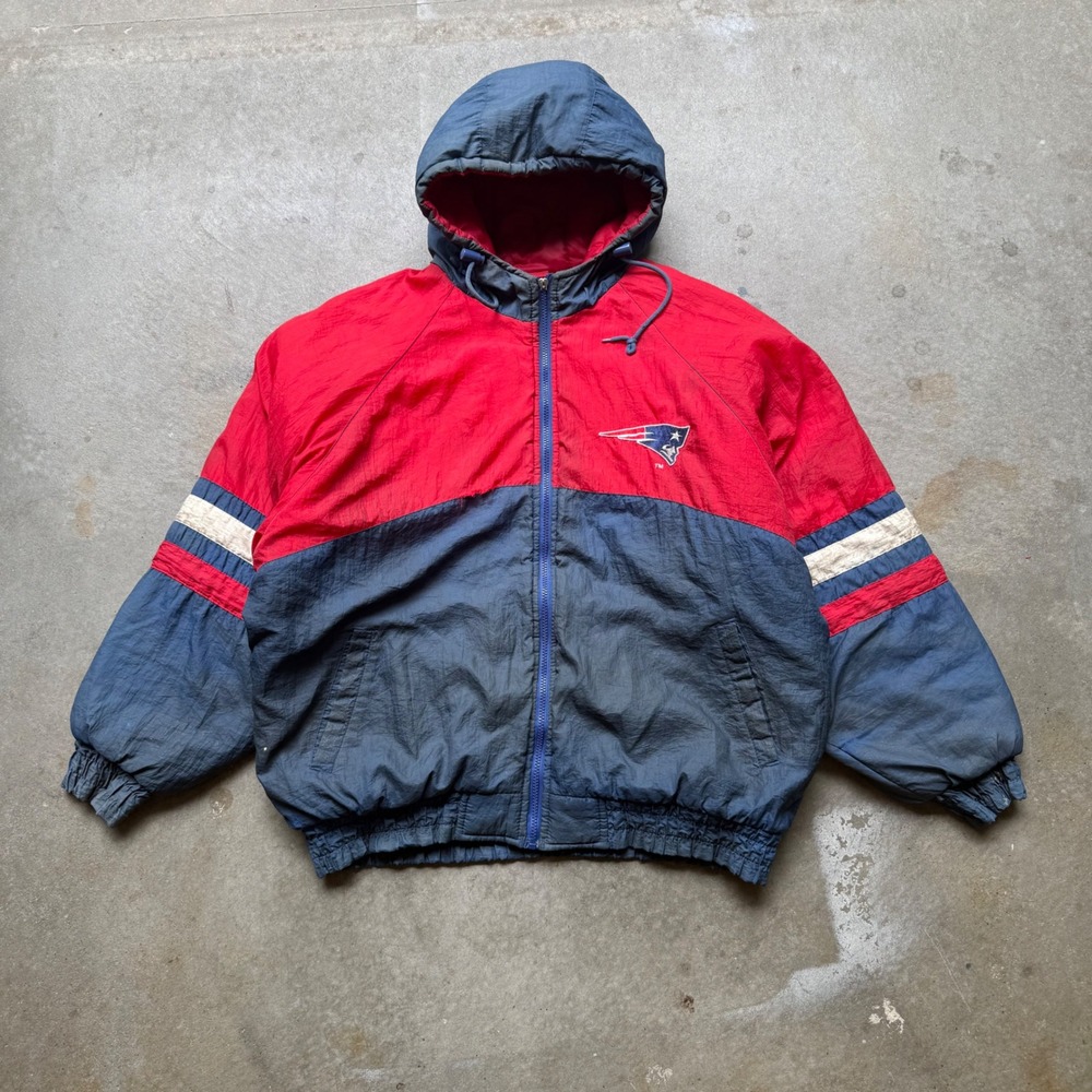 Vintage Logo 7 New England Patriots NFL Puffer Jacket Mens Large Red Navy 90s